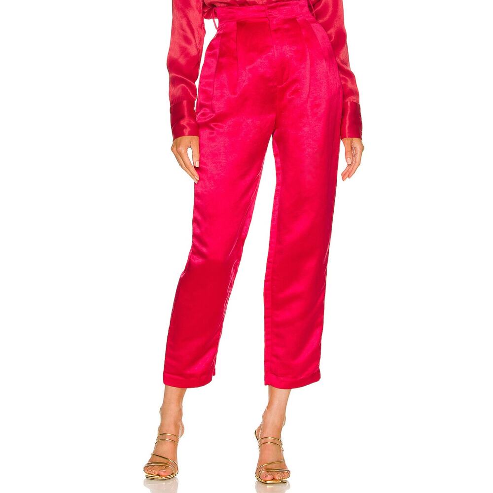 Atoir Red Silk Trouser Pants SMALL High Rise Ankle Straight Designer $415 NEW - Picture 2 of 11